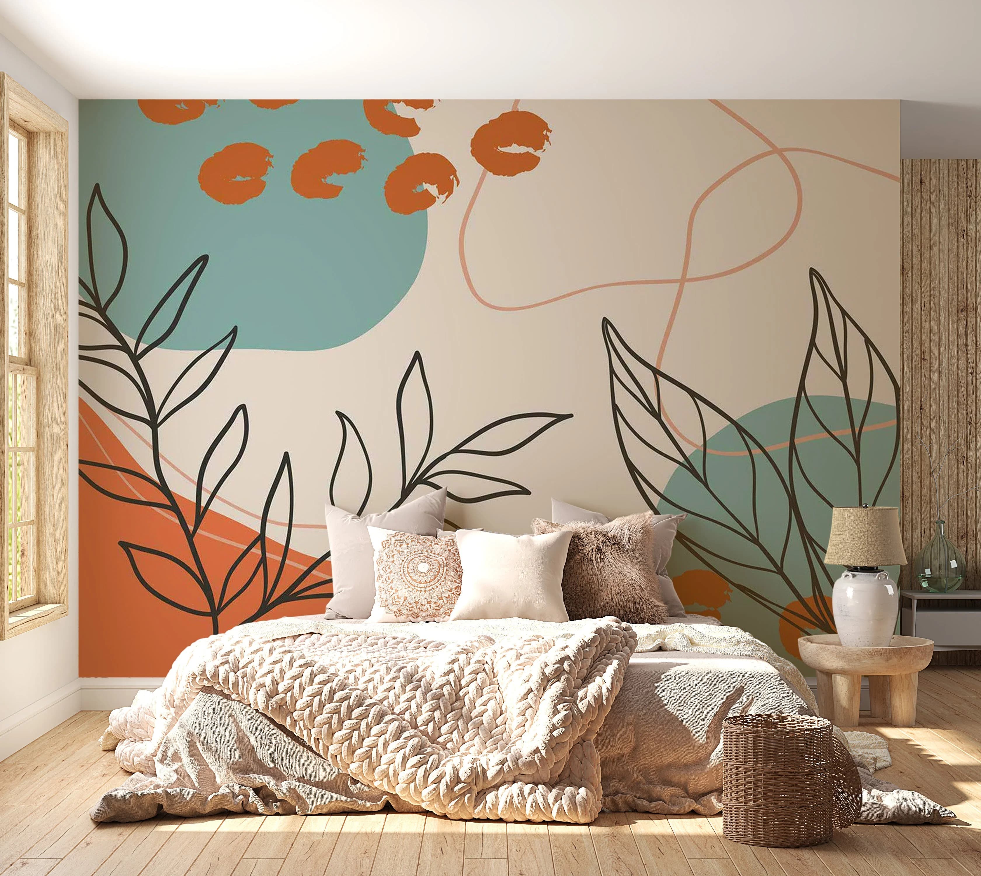 Warm Earth mural — living room